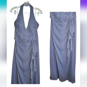David's Bridal Gray Ruched Gown Size 14 Bridesmaid Prom Formal X-2522